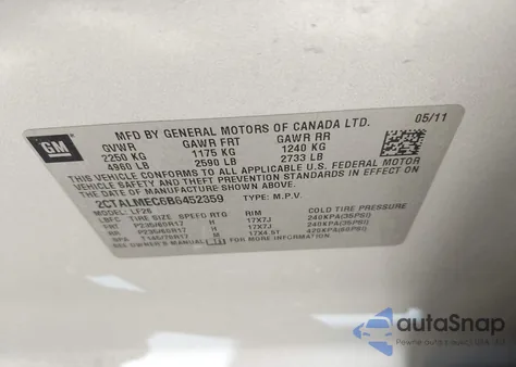 2011 GMC Terrain Sle-1 z USA, uszkodzony, nr VIN 2CTALMEC6B6452359